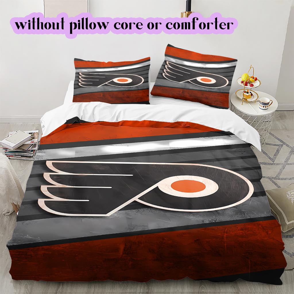 Ice Hockey Logo Pattern Bedding Quilt Set Quilt Cover Pillowcase Home Decoration Birthday Gift (1*duvet cover+ 2*pillowcase, without core)