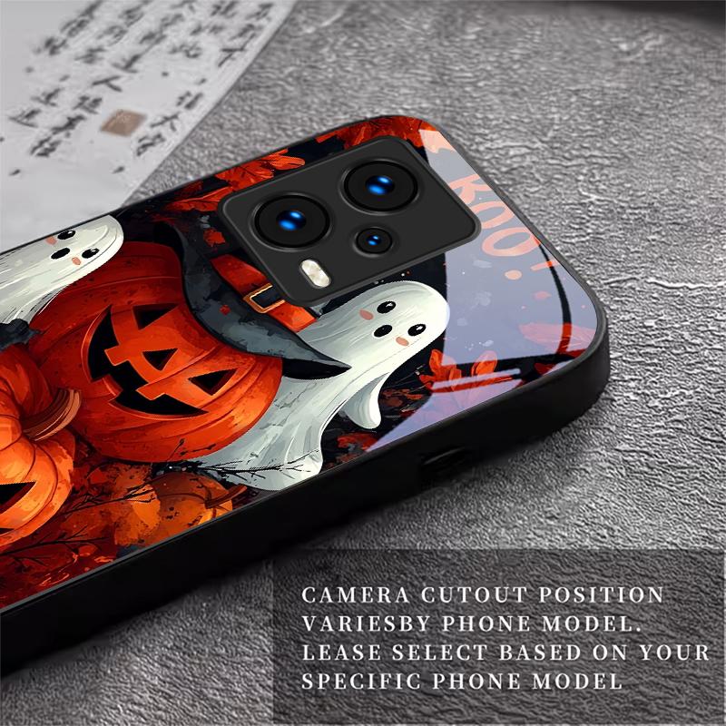 Halloween Boo Vibe Black Glass Phone Case For Redmi Note 10 11 Pro+ 12 13 14 (Global) 14 Pro 5G (India) K60 Ultra 13C 14C Cover
