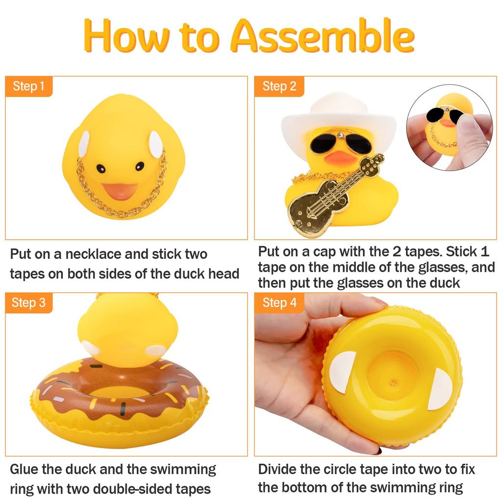 Car Duck Ornament Dashboard Decorations For Car Rubber Accessories With Sunglasses Hat Necklace Swim Ring And Mini Musical Instr