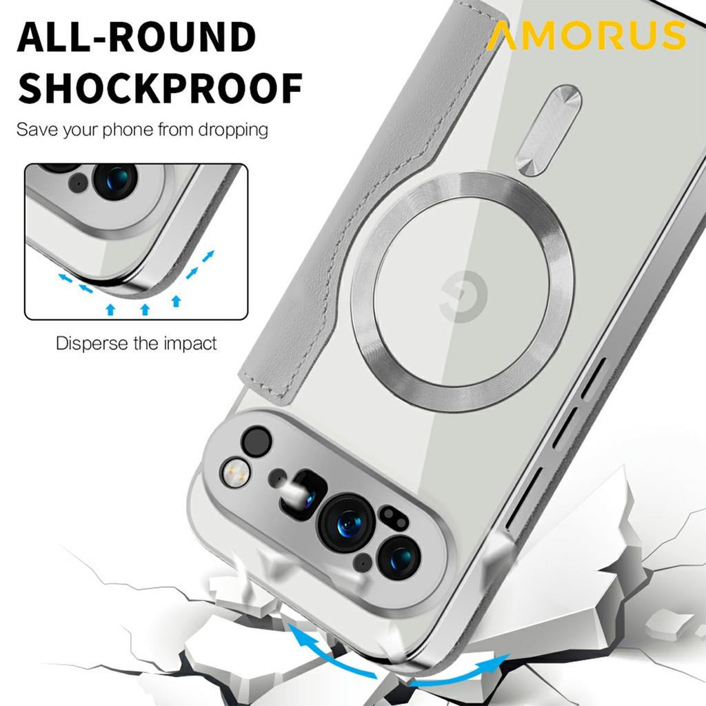 For Google Pixel 9 Pro XL Case Compatible with MagSafe RFID Blocking Card Holder Leather Phone Cover