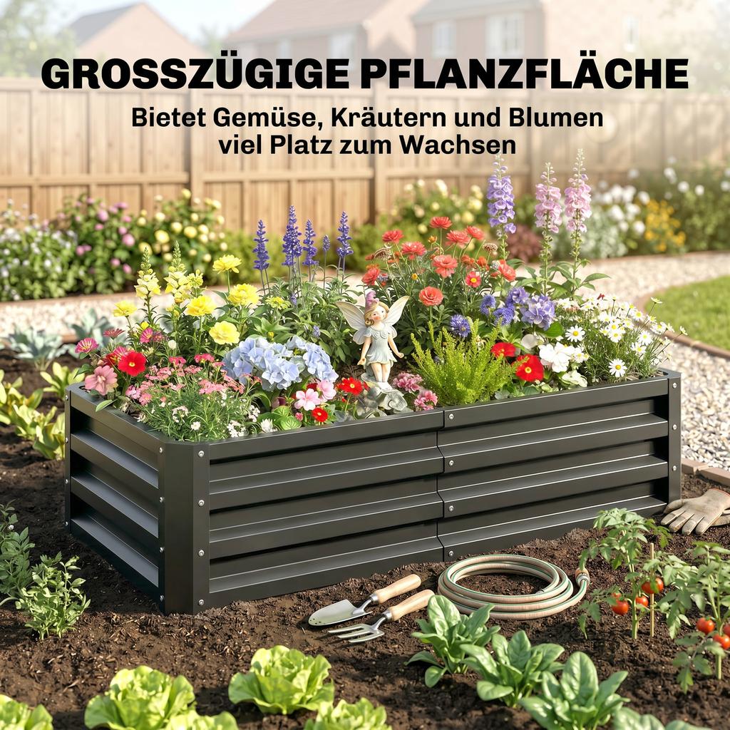 Raised Beds for Garden, Galvanized Outdoor Planters, for Herbs and Vegetables, Use for Patio, Backyard, Balcony, Grey
