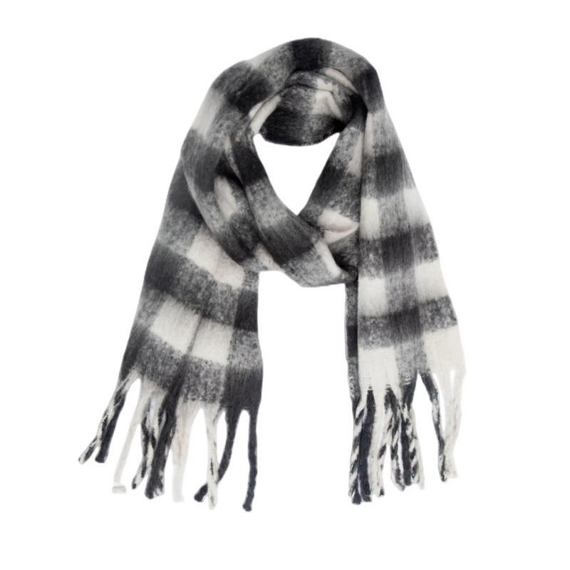 Winter Yarn Thicken Style Luxury Multicolour Plaid Faux Mohair Scarf Women Tassel Long Ring