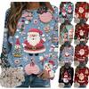 Women's Christmas Santa Claus Print Sweatshirt Casual Long Sleeve Crew Neck Sweatshirt Autumn Winter Xmas Clothing