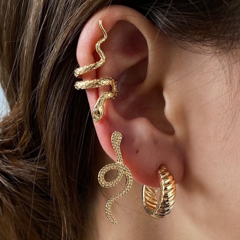 Minimalist Snake Leaf Design 5-Piece Ear Cuff Set Women Non-Piercing Alloy Earring Clip Studs