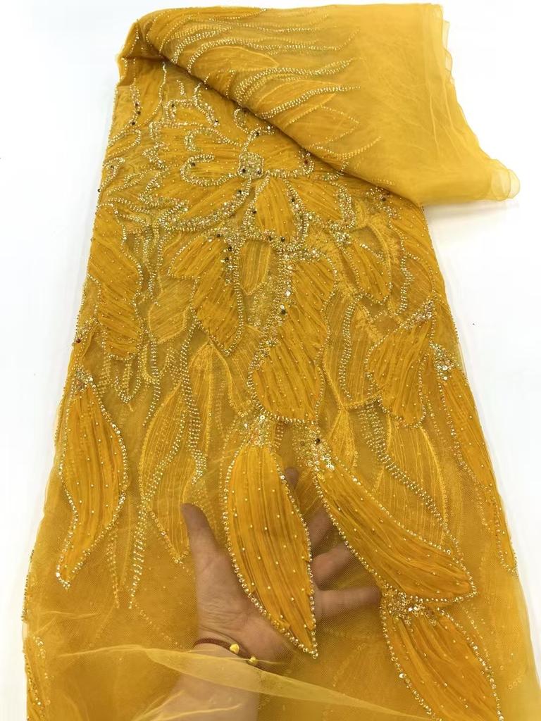 French African Lace Fabric Sequins Beaded Embroidery Groom Nigerian Bridal High Quality Tulle Lace Fabric for Wedding Fabric