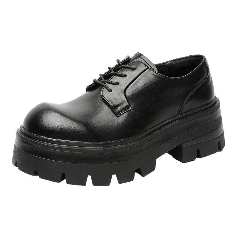 Thick-soled Derby Shoes for Men's Advanced Sense, Black Heightening Big Head Leather Shoes