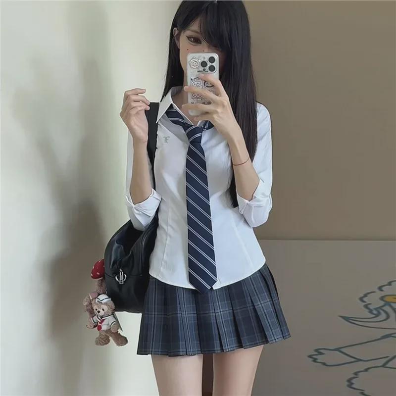 New Xiaozhichuan White Slim-Fit Long-Sleeved Women's Shirt - Autumn College JK Style with Embroidery