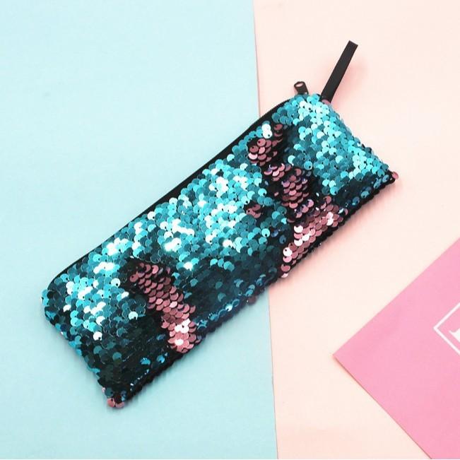 Glitter Two Mermaid Tone Pencil Case Earphone Data Cable Organizer Bag Students