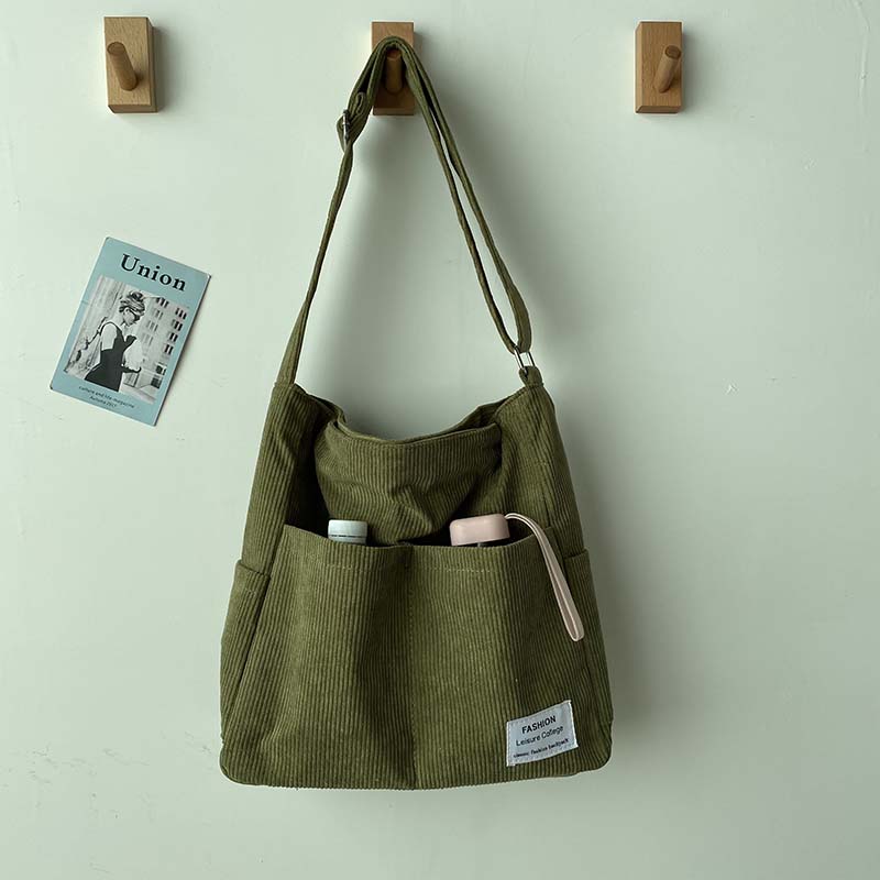Hylhexyr Fashi Handbag Striped Corduroy Women's Shoulder Messenger Bag Large Capacity Casual Cross Body Bags Student Tote