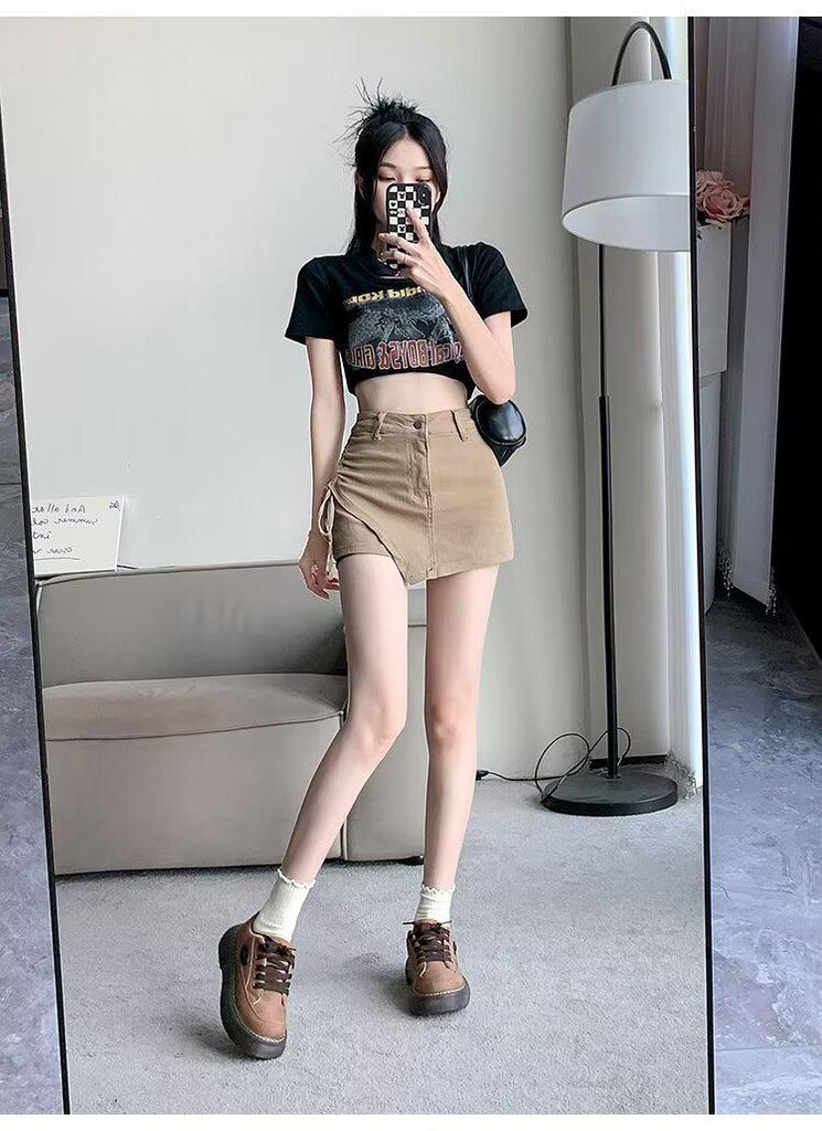 Irregular Denim Skort for Women - Slimming Lace-up A-line with Drawstring