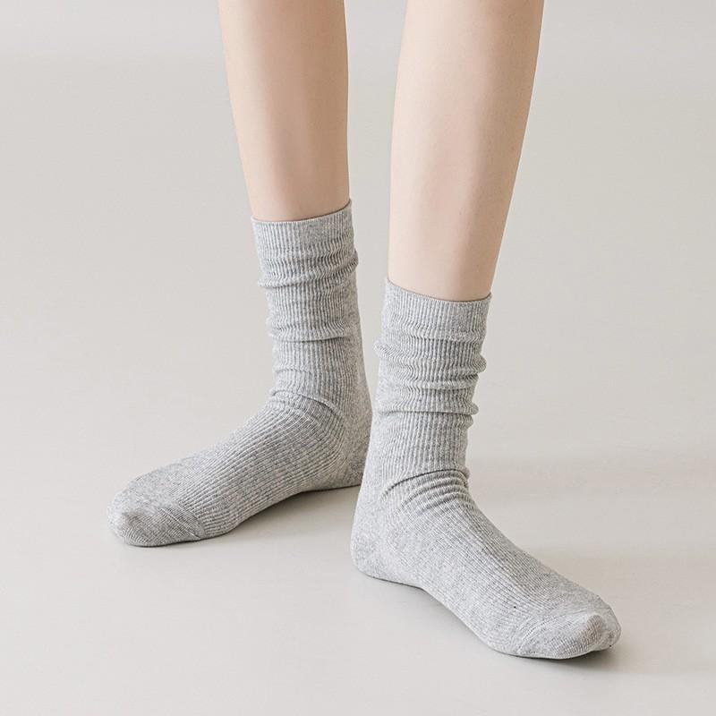 Gray Socks Pure Cotton Stacking Socks Spring And Autumn Thin Solid Color Double Needle Boneless Cotton Sweat-Absorbing Deodorant Medium Tube Socks