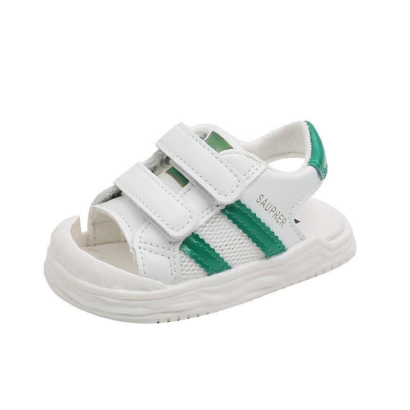 Toddler Closed-Toe Sandals for Boys and Girls, Ages 0-3.5, Soft Sole, Breathable White Shoes.