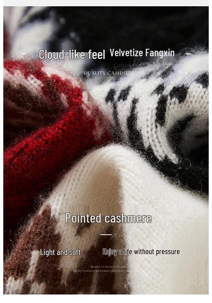 2024 A/W Women's Cashmere Knitwear: Long Sleeve Loose Jacquard Sweater - Soft, Comfortable, Versatile