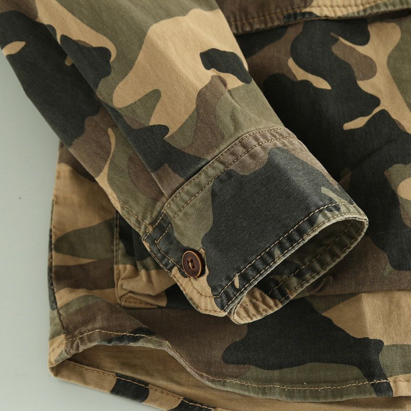 Trade More Than Cut the Tag Off Orders American Vintage Camouflage Long Sleeve Shirts Men's Spring and Autumn Multi-pockets Loose Cargo Top Tide