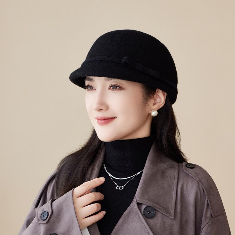 Hat Female Autumn and Winter Woolen Small Fragrant Wind Elegant Bucket Hat Outdoor Retro Felt Hat ·