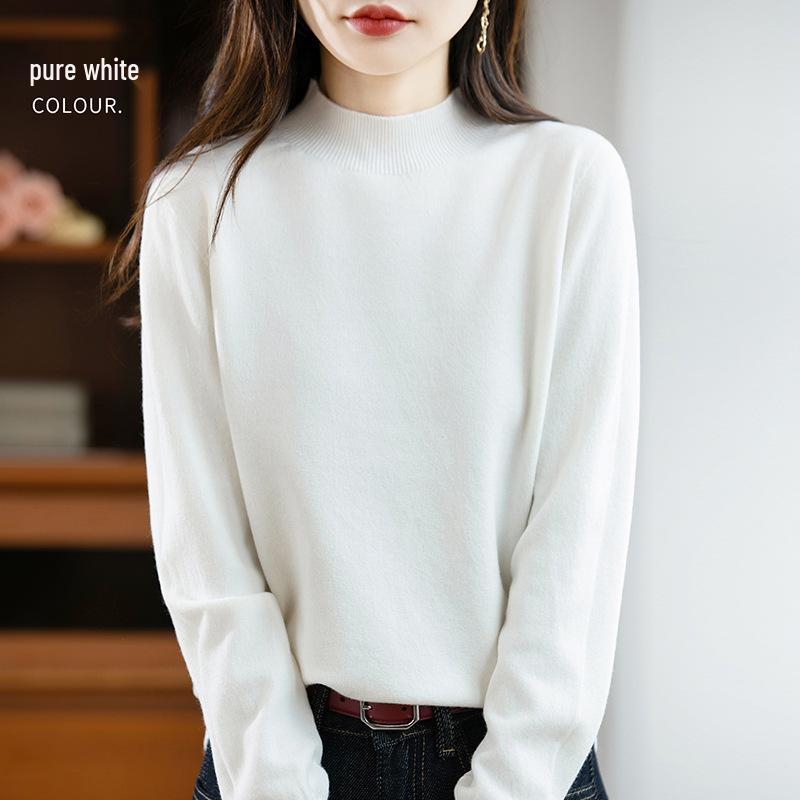 Elegant Autumn Velvet Knit Half-High Neck Sweater for Women - Long Sleeve, Loose Fit Pullover