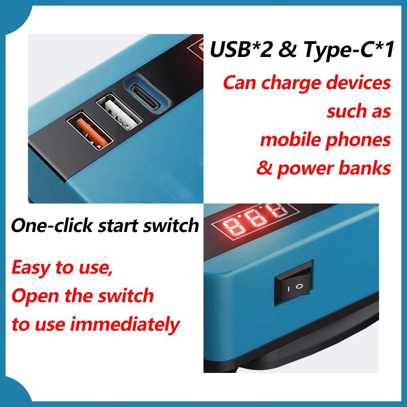 Dual Port 150W Portable Power Inverter Intelligent Converter 220V + 3 Usb 21V For Makita Battery