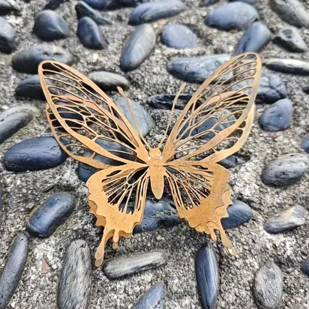 1/3PCS Hollow Double Layer Rusty Butterfly Wall Hanging Butterfly Garden Decor Patio