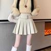Womens High Waist Corduroy Pleated A Line Mini Skirt With Belt