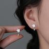 Screw-in Mini Daisy Stud Earrings, Simple Silver Peach Blossom Design for Women