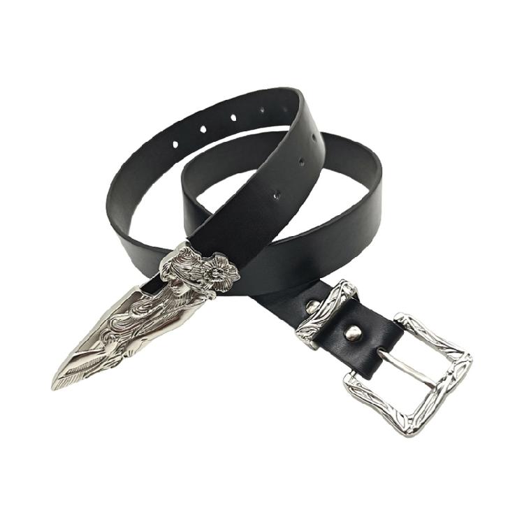 Vintage Carving Buckle Belt for Adult Unisex Simple PU Leather Belt Western Waistband for Pants Eye Catching Accessory 1