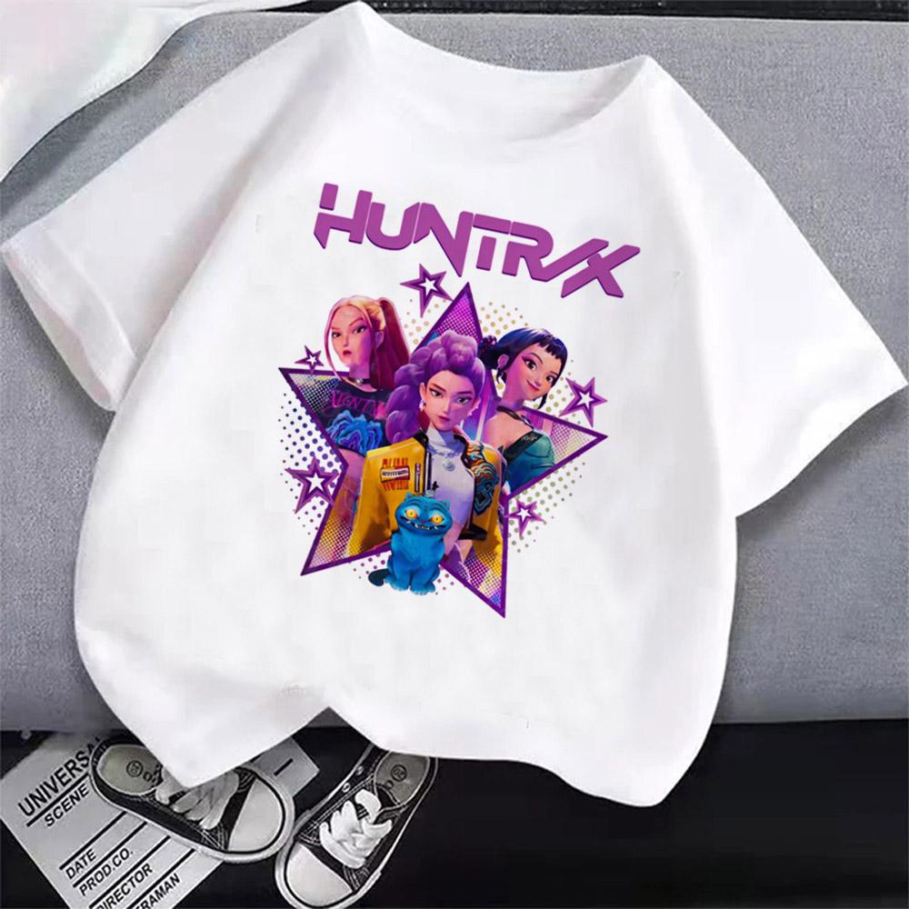 Koreansk Populær Devil Hunter Gutter og Jenter T-skjorte Anime Tegneserie Emoji Trykk Klær Barns Rund Hals Basis T-skjorte Fritidsskjorte