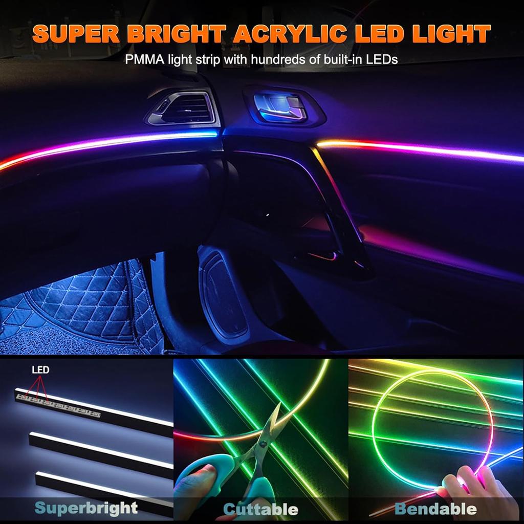 Car LED Strip Lights, Interior Acrylic LED Lights For Car With Dynamic Rainbow Dream Color Chasing, Car Ambient Lighting Kits, Music Sync (8 In 1(6 *