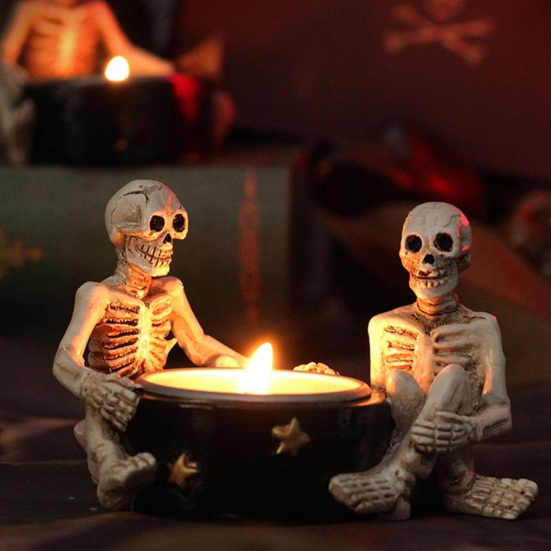 Mysterious Witch Skeleton Candle Stand, Handmade Resin Candle Holder CAndlestick for Themed Parties Halloween