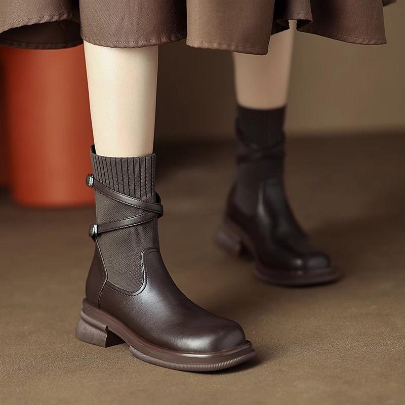 Thick-soled Martin boots women's 2025 new autumn brown boots women's socks boots thin boots British style small short boots