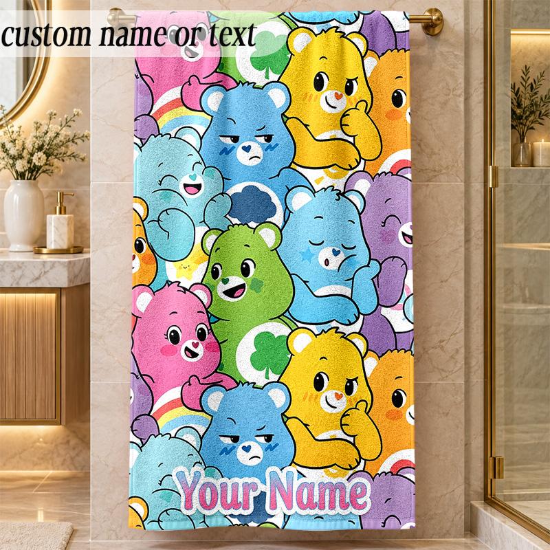 Beach TowelCare Bears Custom Name Text Personalized Soft Towel for Beach Pool Indoor Home Decor Gift