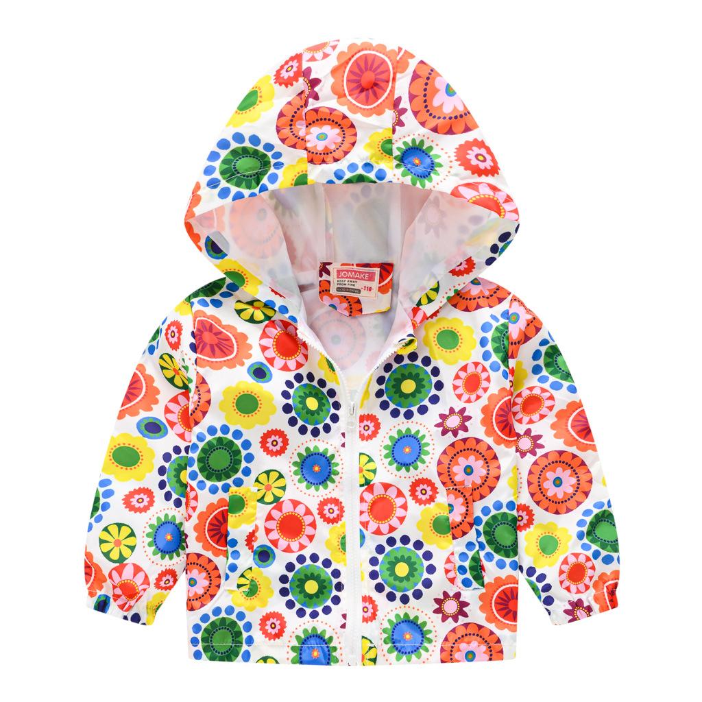 Toddler Kids Cartoon Print Hooded Jacket Boys Girls Lightweight Windproof Zip Up Casual Outerwear Coat