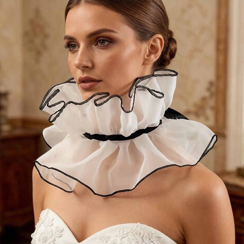 Gefalteter Rüschen-Faux-Kragen Dekoratives Halsstück Accessoire für Damen Abnehmbarer Halskragen für tägliches Outfit Layering und Foto-Styling