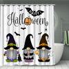 Halloween Gnome Bat Print Water-Resistant Shower Curtain Set with 12 Hooks Seasonal Space-Themed Bathroom Decor