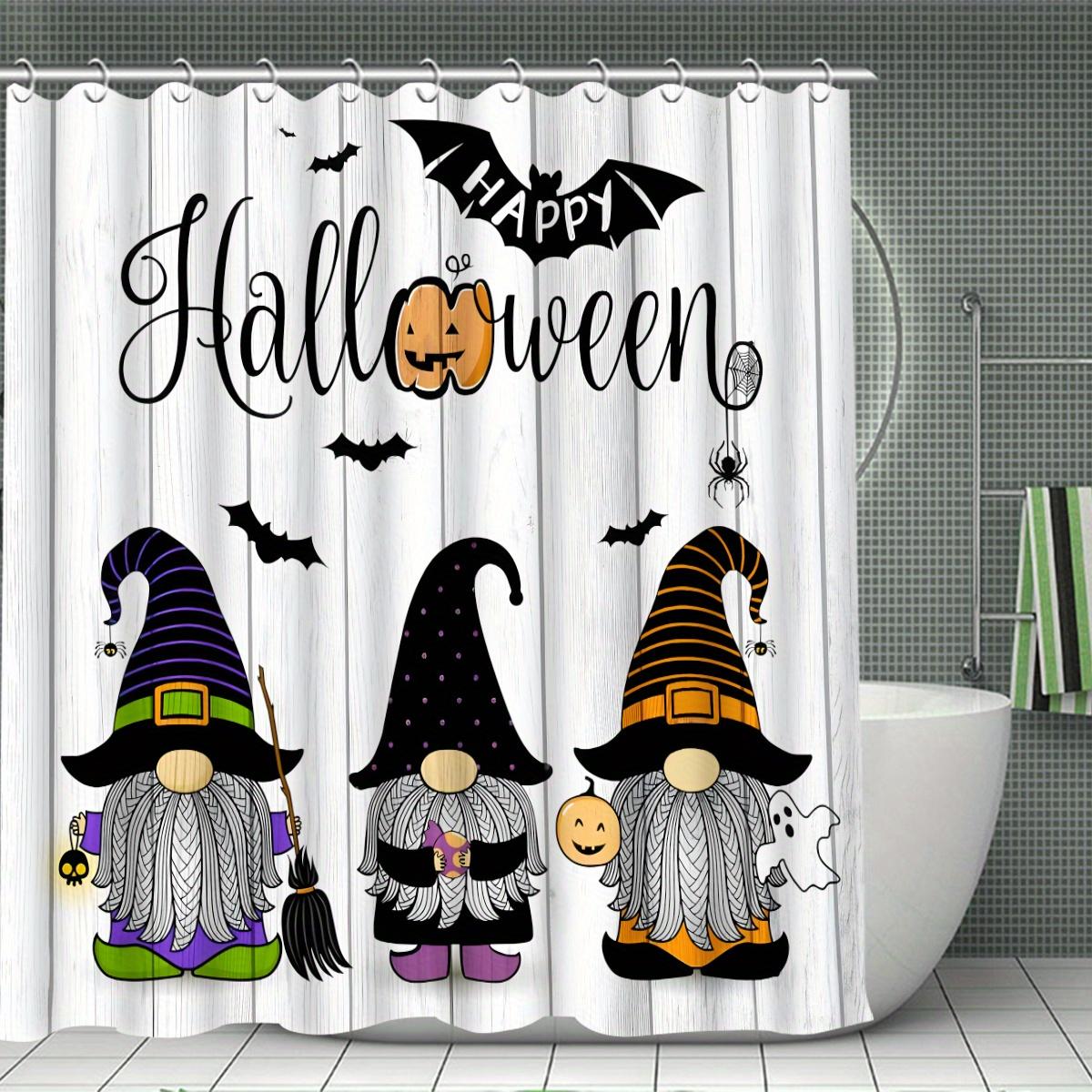 

Halloween Gnome Bat Print Water-Resistant Shower Curtain Set With 12 Hooks Seasonal Space-Themed Bathroom Decor W60H190(CM)-1 Pcs