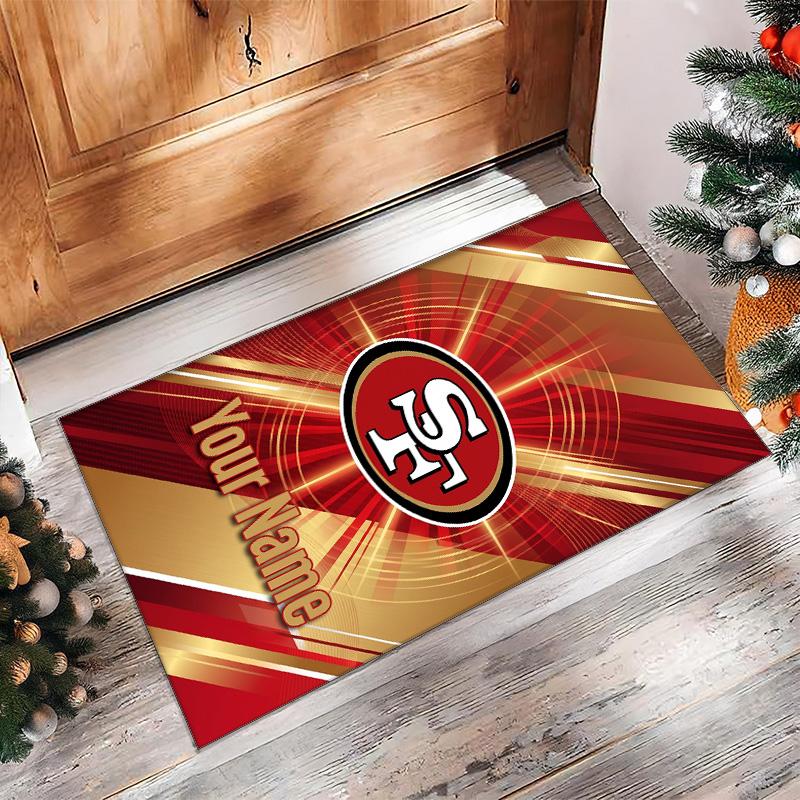 San Francisco 49ers Kristall-Samt-Teppich, Personalisierte rutschfeste Fußmatte mit individuellem Namenstext für Heimdekoration Geschenk