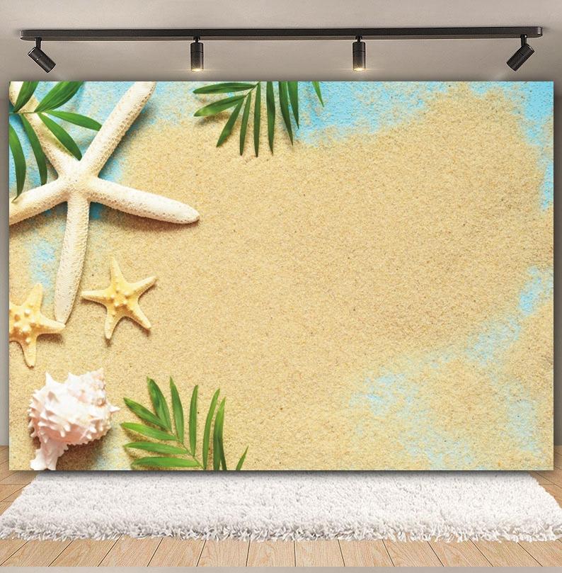 Sommer Strand Sand Hintergrund Fotografie Tropisch Hawaii Meeresufer Seestern Muschel Baby Geburtstag Feiertagsparty Hintergrund Foto Requisiten
