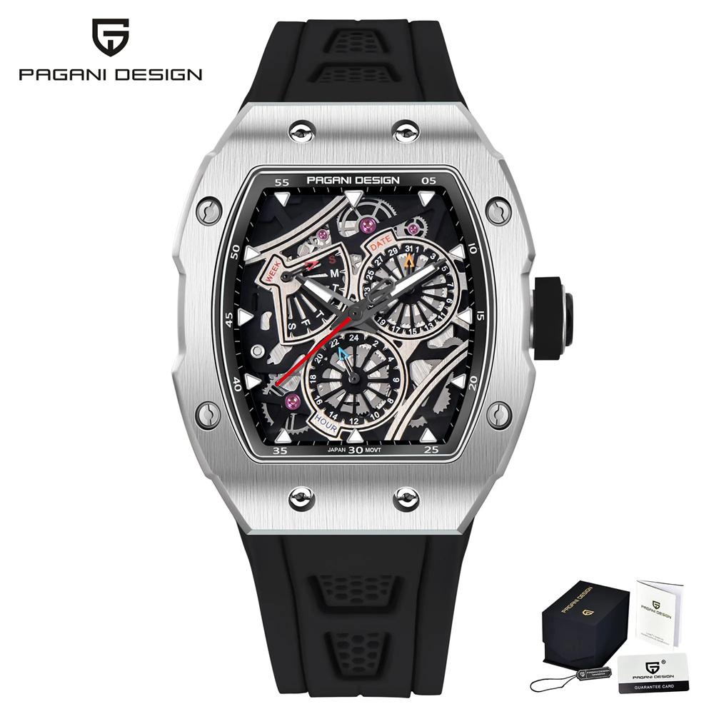 PAGANI DESIGN YS012 Men’s Quartz Skeleton Watch Japan TMI VH88 Movt Silicone Strap Sapphire Glass Waterproof Wristwatch For Man