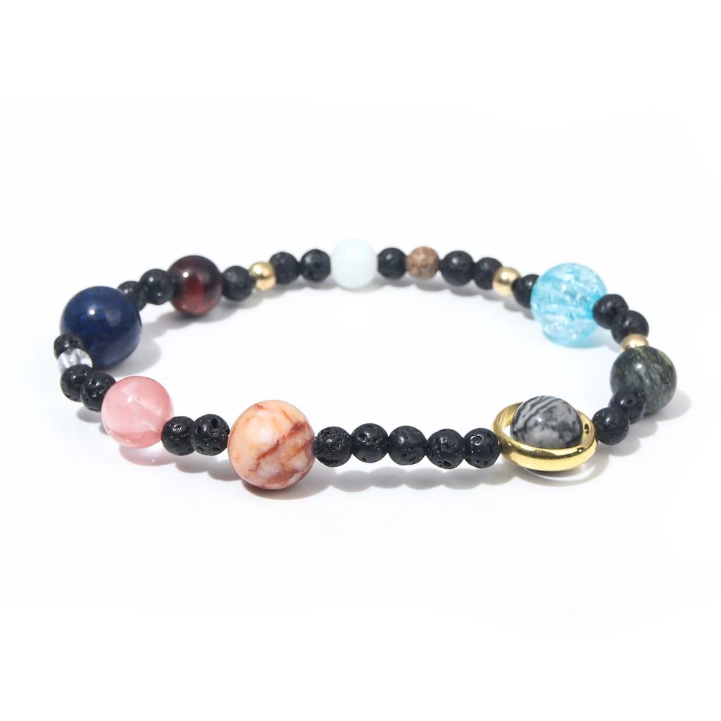 Fashion Planets Bracelets Cosmic Solar System Galaxy Stretch Bangles for Women Men Unisex Handmade Jewelry Accessories Gifts