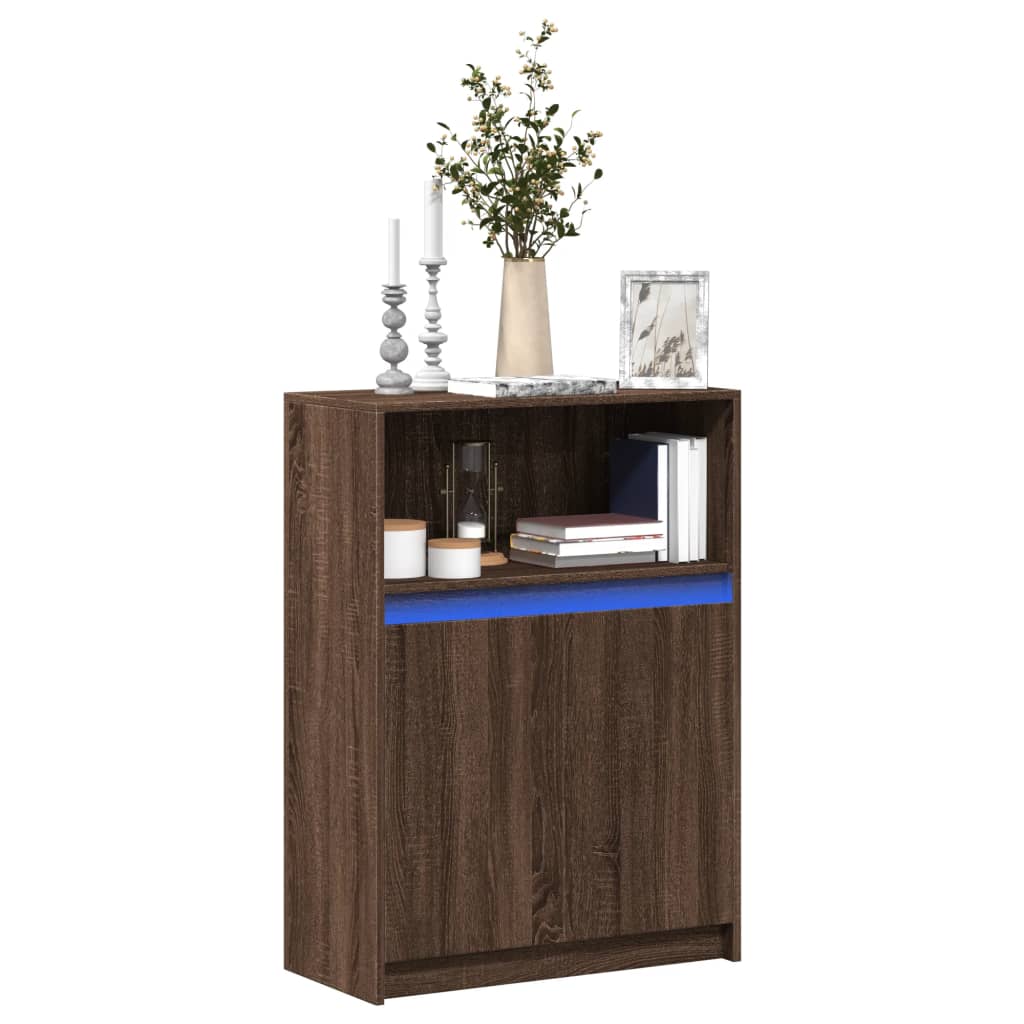 Sideboard with LED Lighting Brown Oak Effect 72 x 34 x 100 cm Wood Based Material