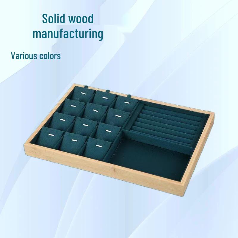 Bamboo  Wood Velvet Jewelry Display Tray for Earrings, Pendants, Rings, Necklaces  Bracelets