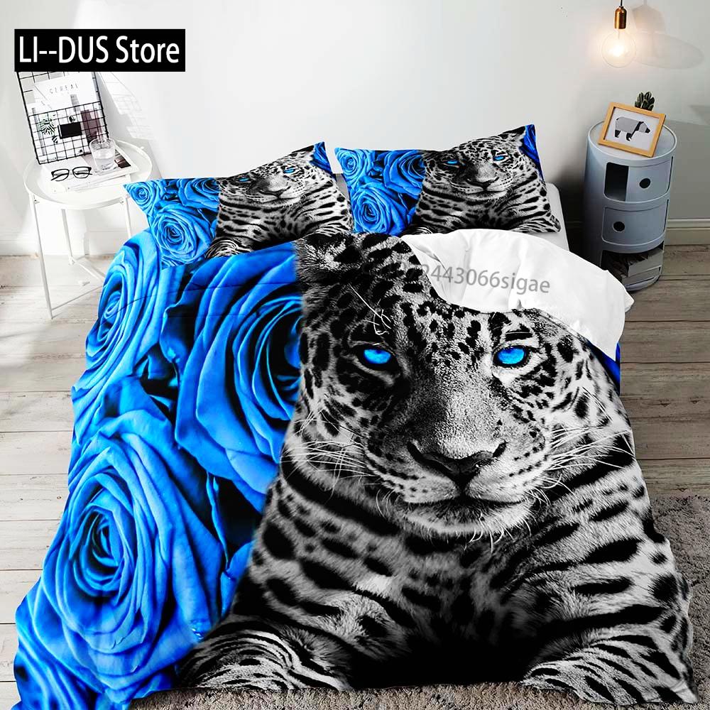 3PCS Lion King & Queen Bedding Set African Safari Animal Black Bedding Comforter Cover Bedroom Decor for Couples Full Size