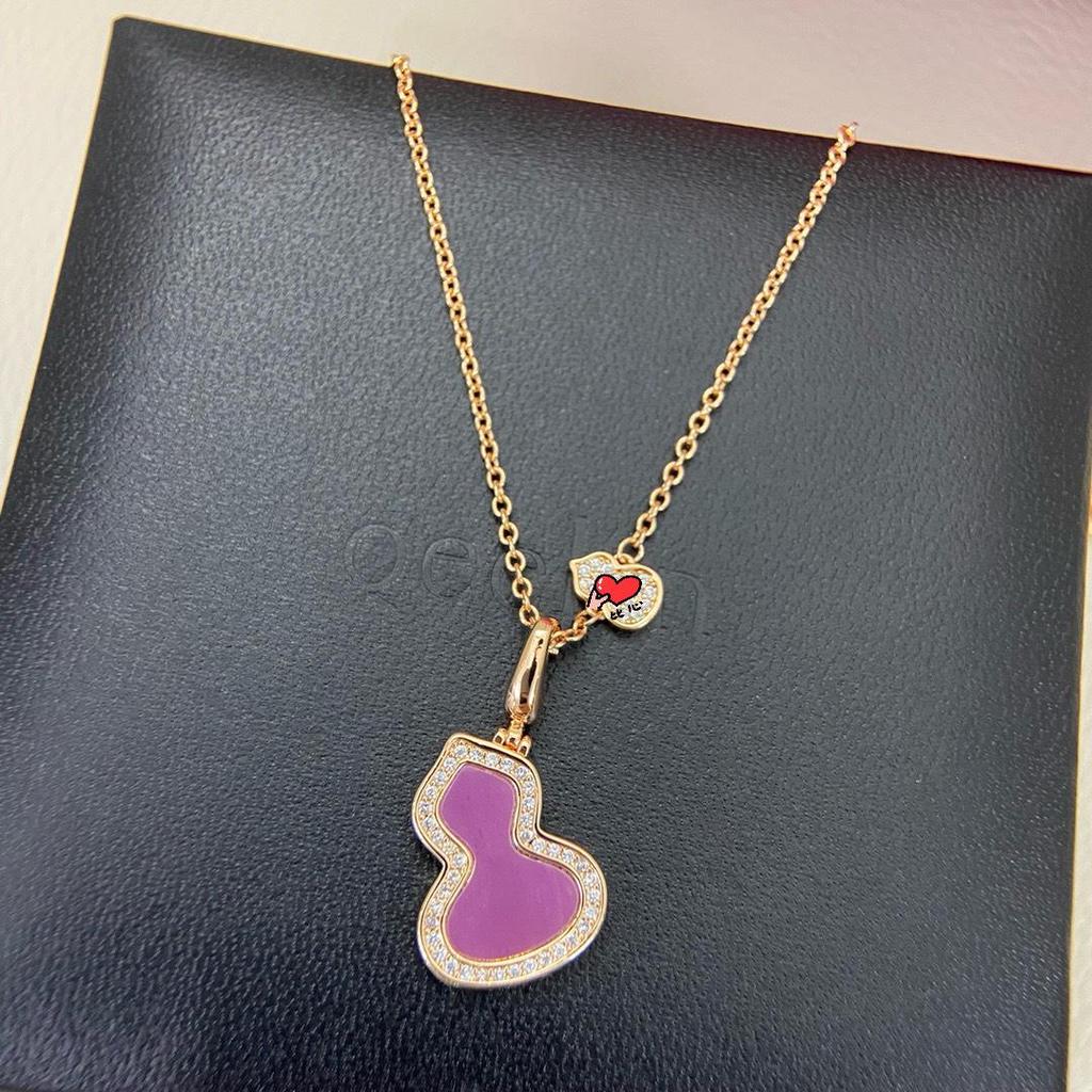 Qi Family Amethyst Double Gourd Necklace - High Version V Gold Clavicle Chain