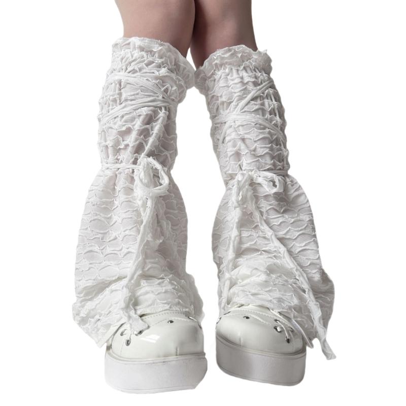 Ballet Dance Leg Warmers Summer Mesh Leg Warmers Flared Leg Sleeves Sweet Bows Lace Up Legwarmers Streetwear for Womens