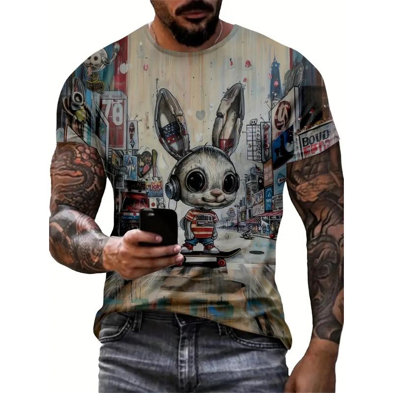 Men's T Shirt Summer Casual Short Sleeve Animal Pattern Print Crew Neck Pullover Fashion Male Funny T-Shirts Oversized Clothing