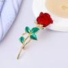 [Red Rose Brooch] Elegant Red Rose Alloy Brooch with Green Leaves | Chic Collar Pin for Dresses, Sweaters & Coats | Perfect Gift for Birthdays, Mother