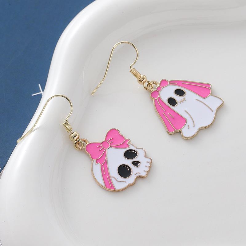 Pink Ghost Witch Skull Halloween Earrings – Women’s Trendy Cartoon Accessories