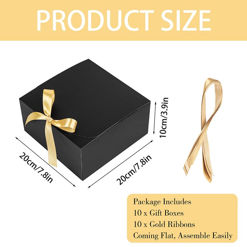 WTEMPO 6PCS 20*20*10CM Creative Bow Paper Boxes Cake Dessert Pastry Packaging Boxes Wedding Festival Party Gift Boxes Solid Color Foldable Gift Boxes