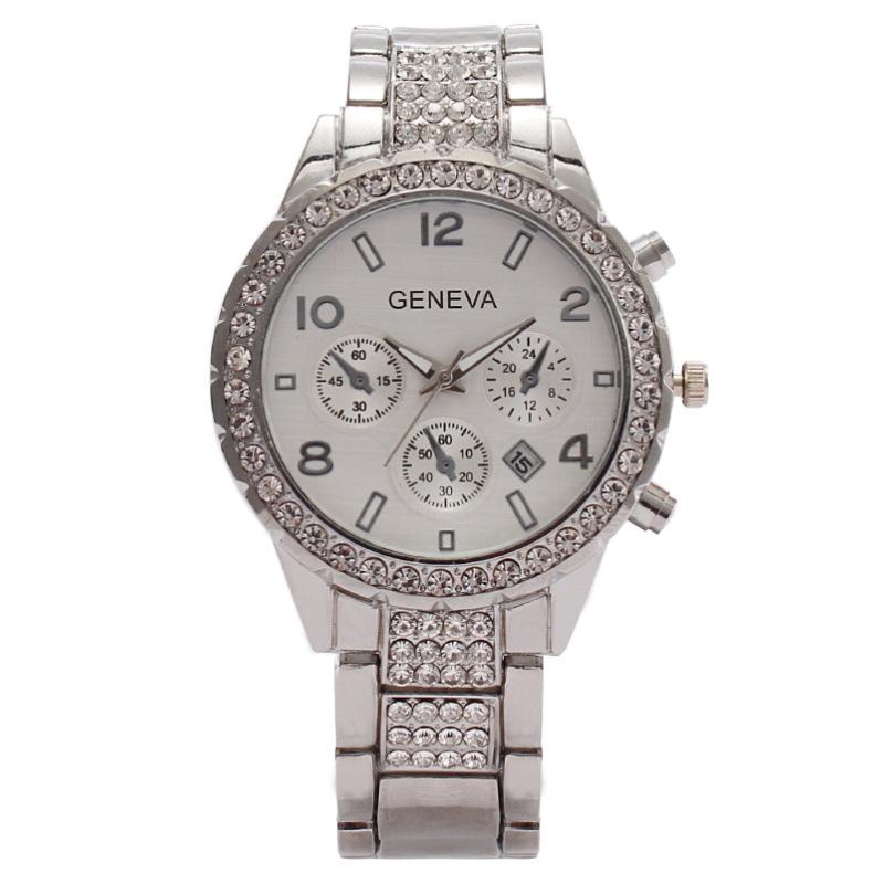 Moda Diamante Genebra Três Olhos Seis Ponteiros Calendário Relógio Feminino Relógio Feminino Relógio Feminino de Quartzo