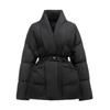 Women Down Jacket Casual Loose Belt V Neck Collar Fashion Autumn Winter Outwear Coat