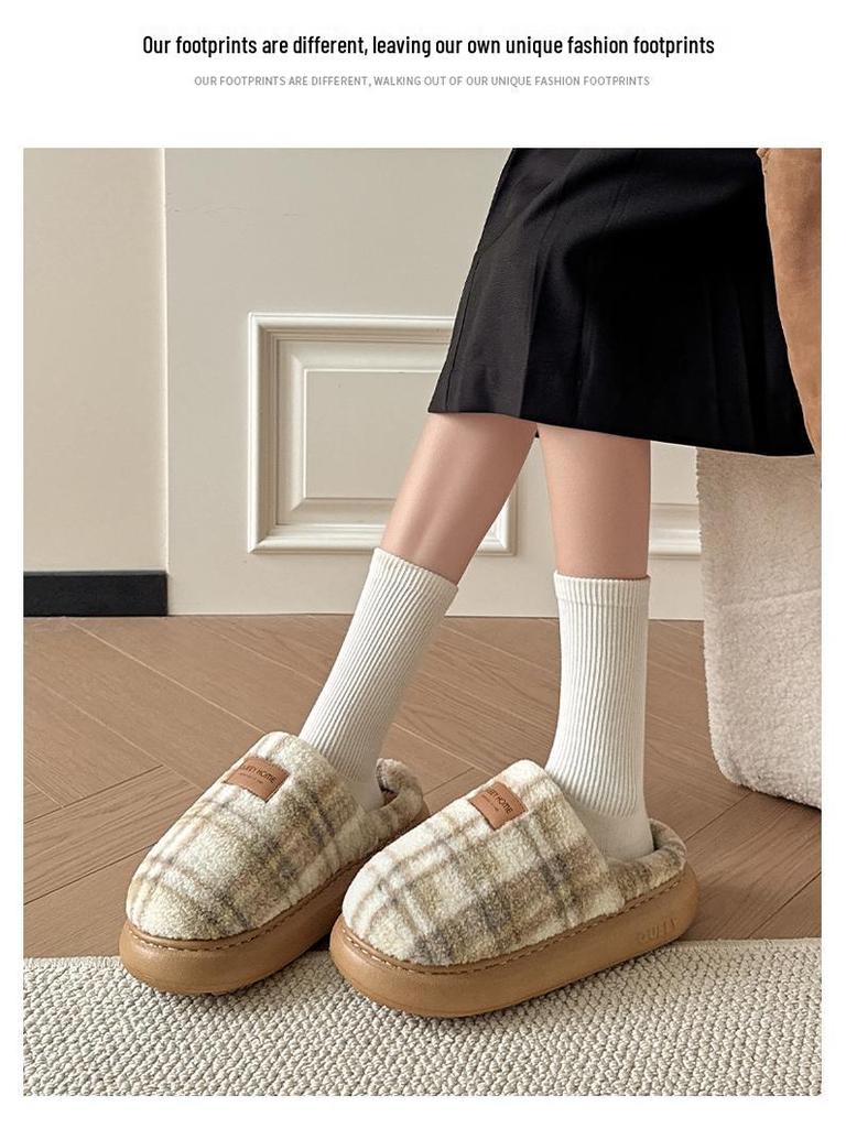 2025 Women's Thick-Soled Non-Slip Plush Slippers - Indoor Winter Warmth